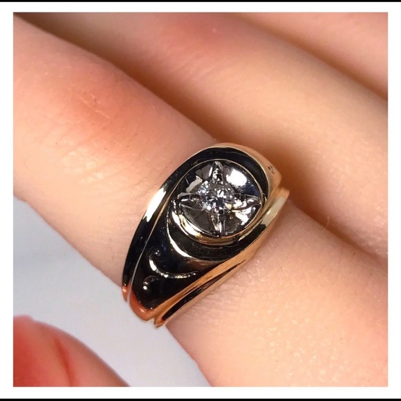 14KT RETRO 1950's MID CENTURY MODERN .21 CARAT FIREY DIAMOND SOLID Y GOLD RING - Picture 12 of 13